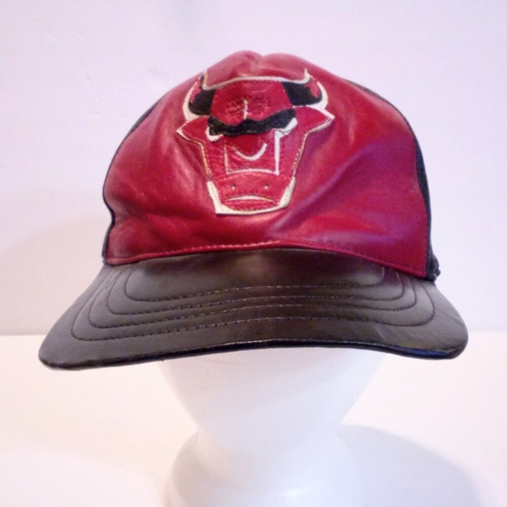 Chicago Bulls Men's Black and Red Leather Baseball Hat *